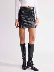 ASOBIO Mid-High Waisted Stretch Leather Mini Skirt