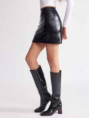 ASOBIO Mid-High Waisted Stretch Leather Mini Skirt