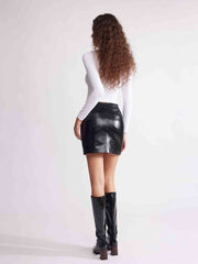 ASOBIO Mid-High Waisted Stretch Leather Mini Skirt