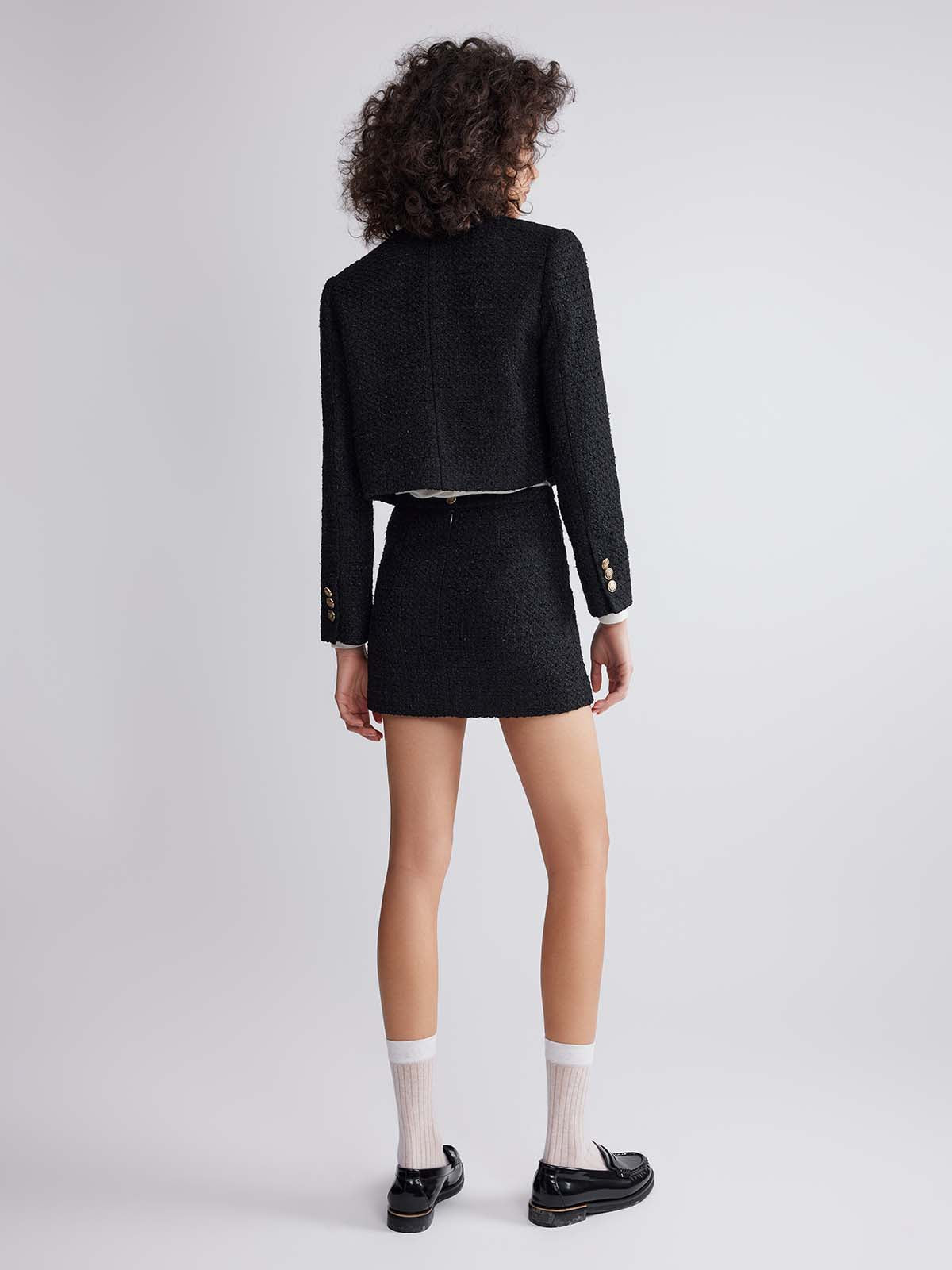 ASOBIO Mid-Rise Wool-Blend Tweed Mini Skirt