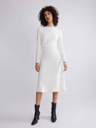 ASOBIO Boat Neck Long-Sleeve Pleated Midi Dress