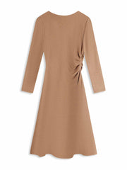 ASOBIO Boat Neck Long-Sleeve Pleated Midi Dress