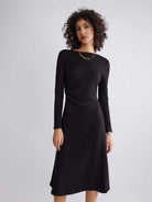 ASOBIO Boat Neck Long-Sleeve Pleated Midi Dress