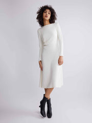 ASOBIO Boat Neck Long-Sleeve Pleated Midi Dress