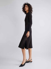 ASOBIO Boat Neck Long-Sleeve Pleated Midi Dress