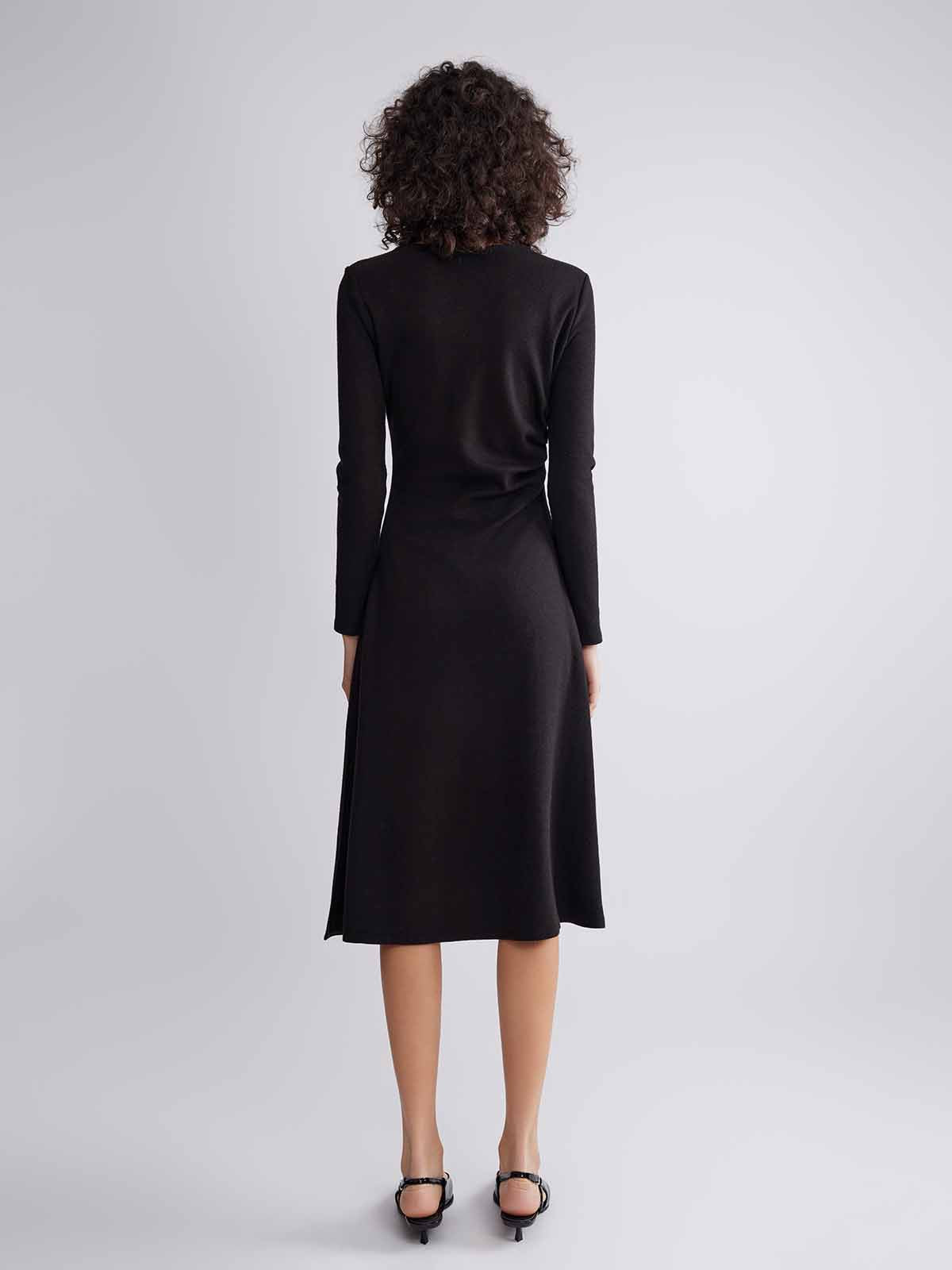 ASOBIO Boat Neck Long-Sleeve Pleated Midi Dress