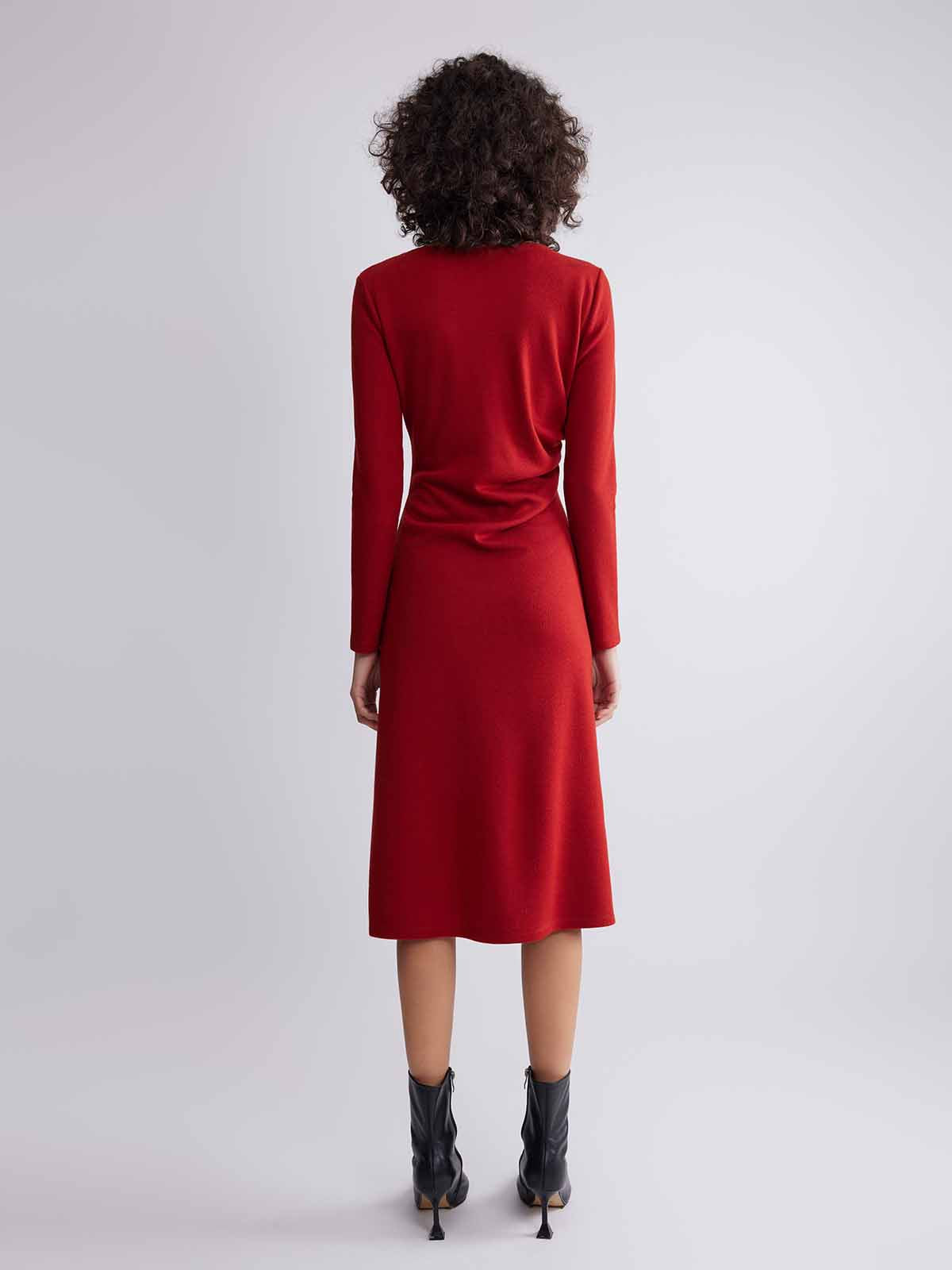 ASOBIO Boat Neck Long-Sleeve Pleated Midi Dress