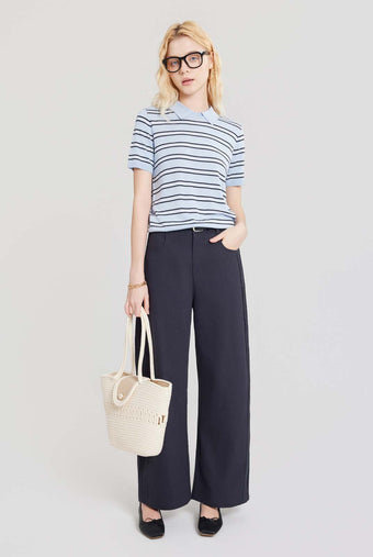 ASOBIO Polo Stripe Knit Top