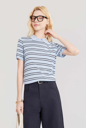 ASOBIO Polo Stripe Knit Top