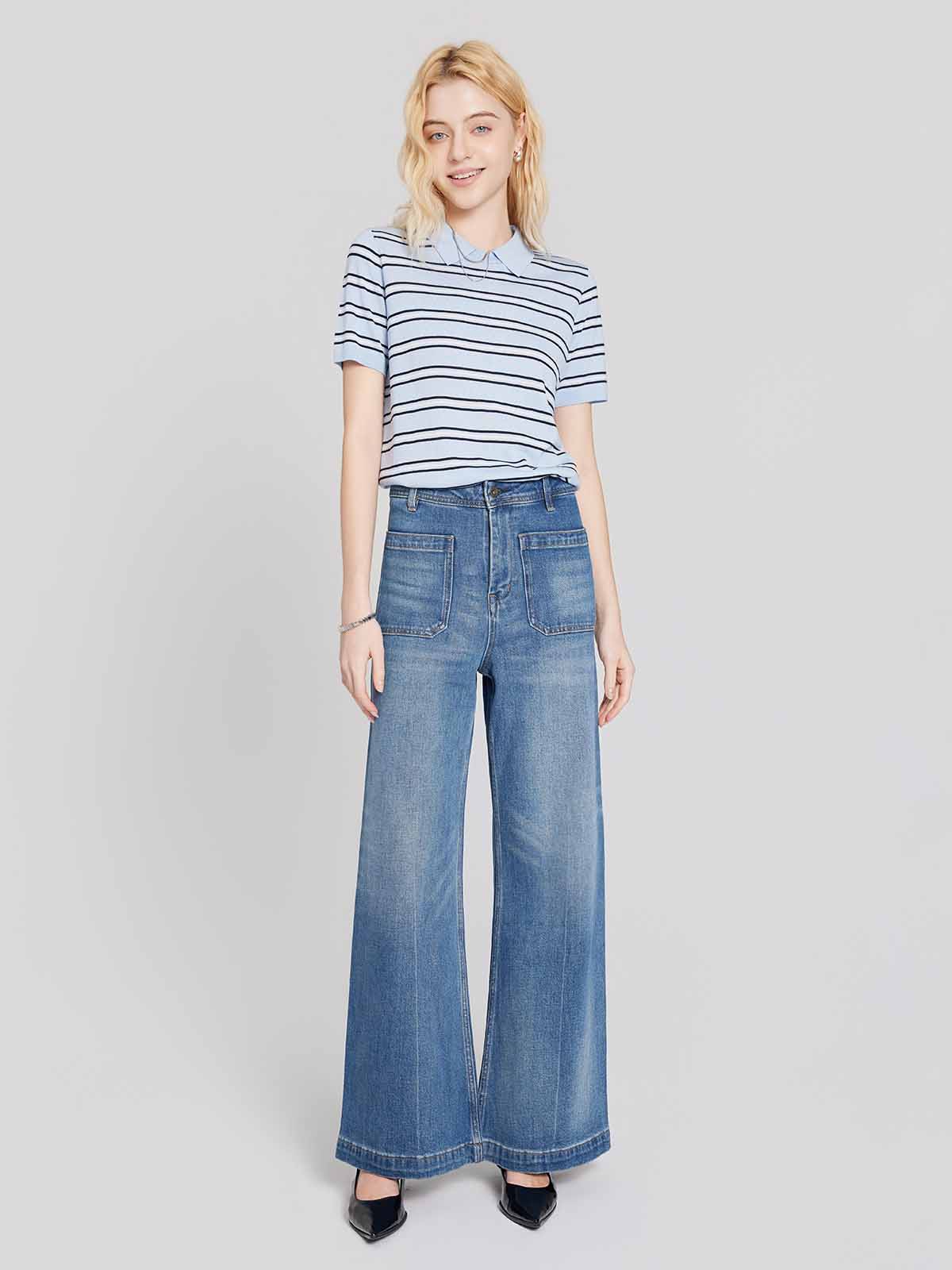 ASOBIO High-Rise Patch Pocket Flare Jean