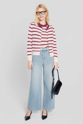 ASOBIO Striped Button Knit Top