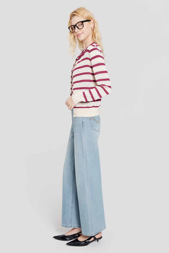 ASOBIO Striped Button Knit Top