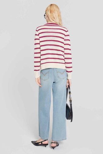 ASOBIO Striped Button Knit Top