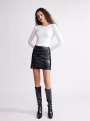 Split Hem PU Leather Bodycon Skirt