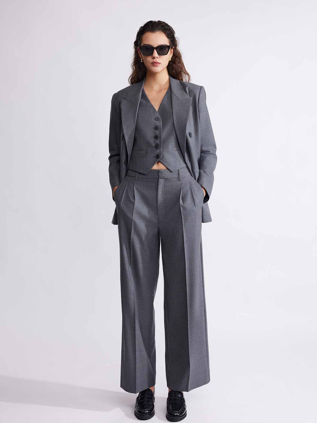 ASOBIO Tailored Wool Blend V-Neck Vest