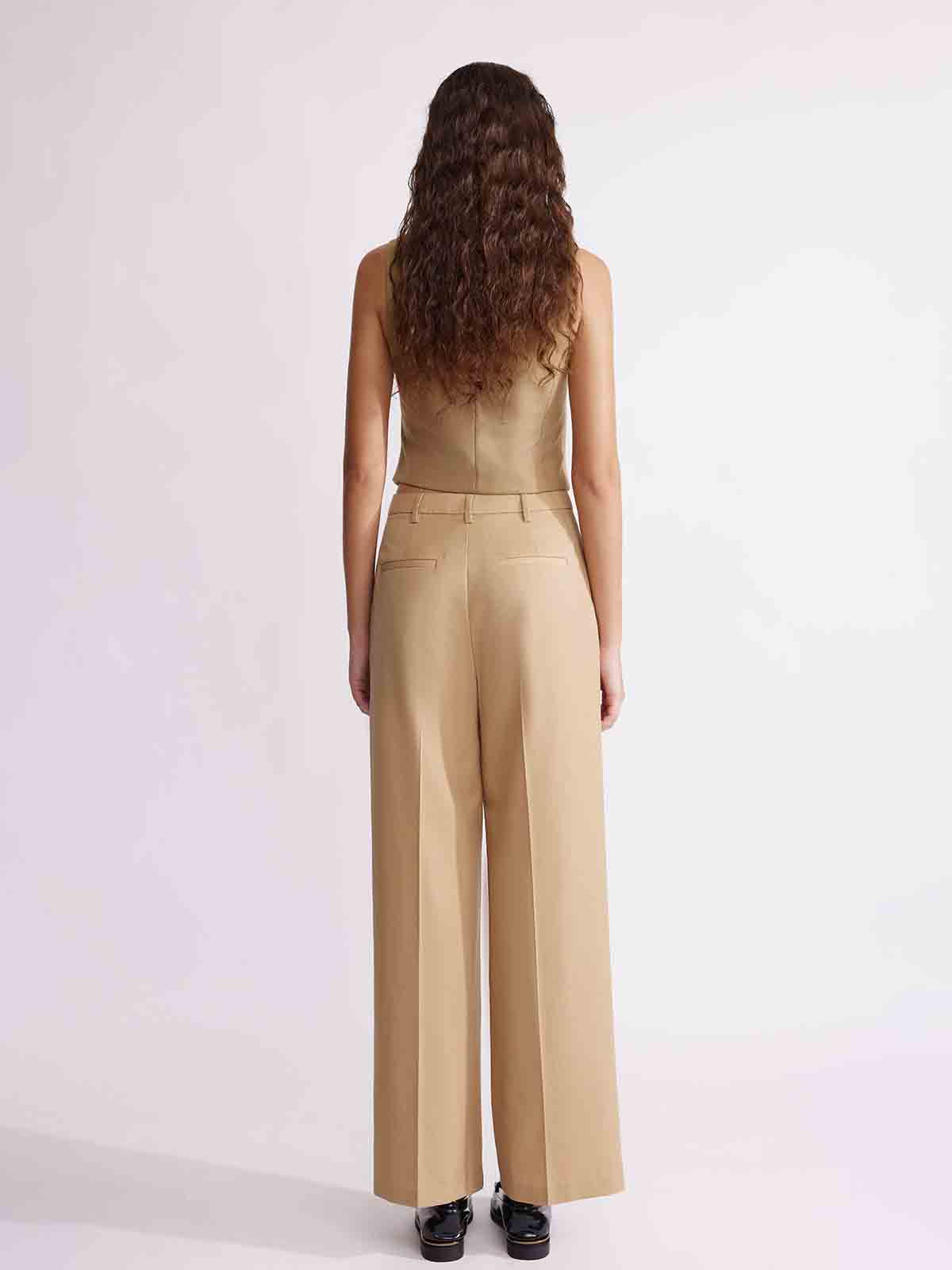 ASOBIO Wool Blend Mid-Rise Pleated Wide-Leg Trousers