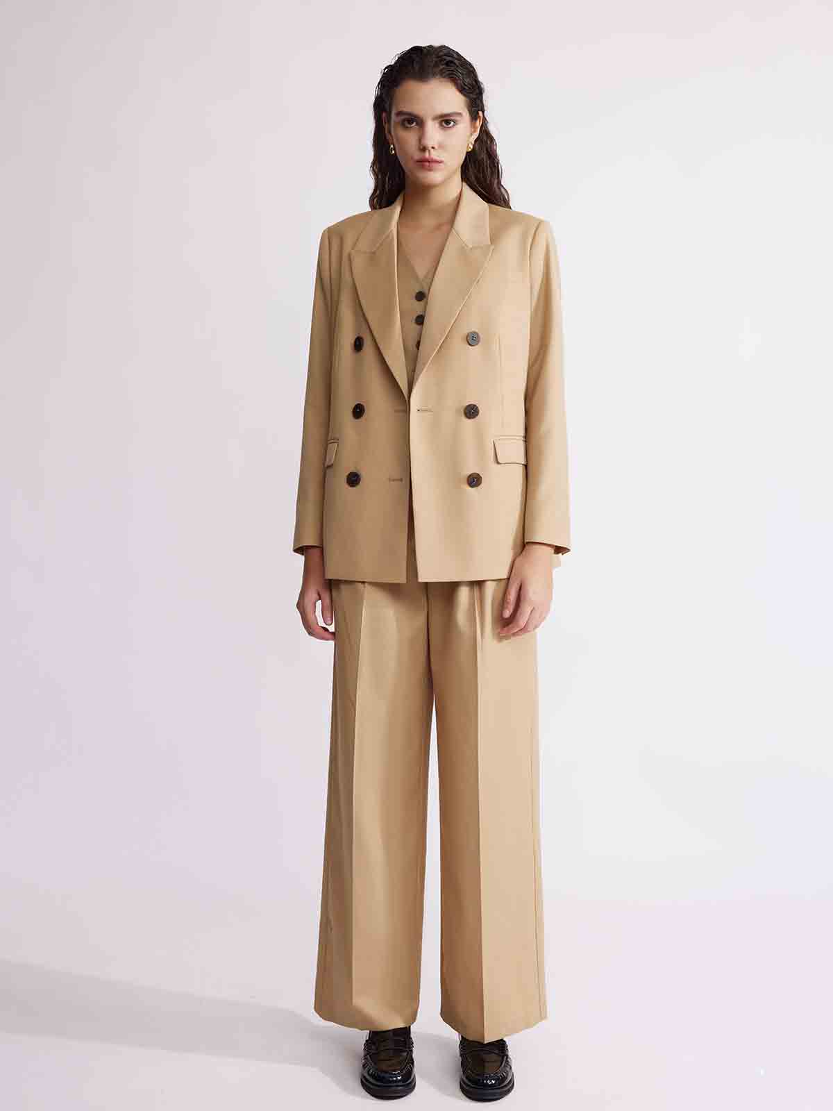 ASOBIO Wool Blend Mid-Rise Pleated Wide-Leg Trousers