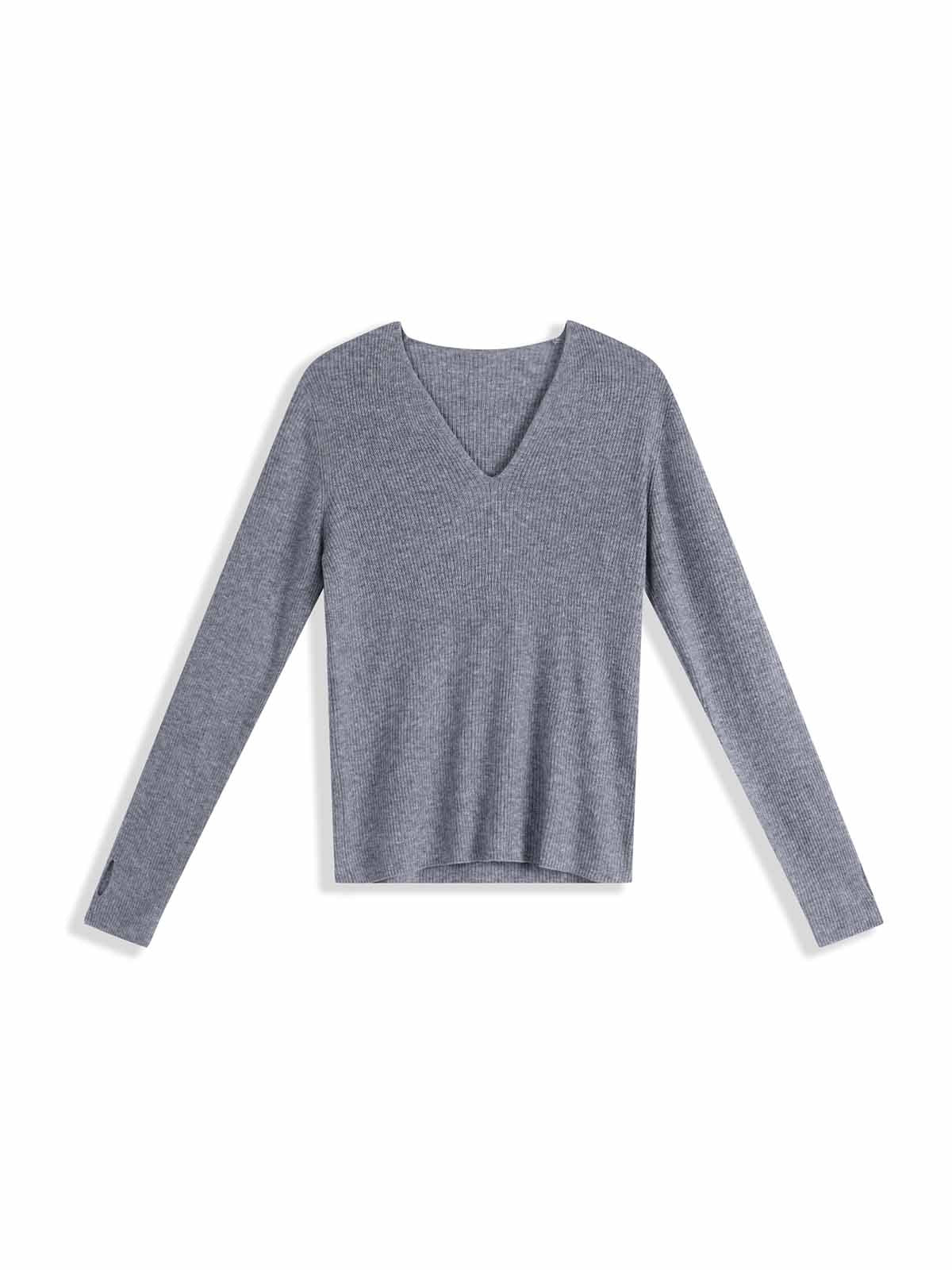 Lightweight merino V-Neck Ribbed Wool Knit Top