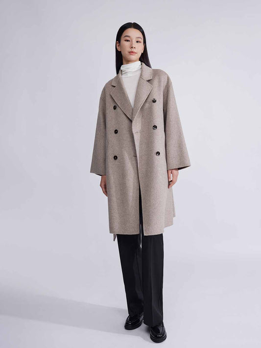 ASOBIO Relaxed Double-Breasted Virgin Wool Long Coat