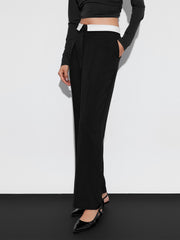 ASOBIO Mid-Rise Pleated Fold-Over Waistband Trousers