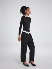 Mid-Rise Pleated Trousers With Fold-Over Waistband