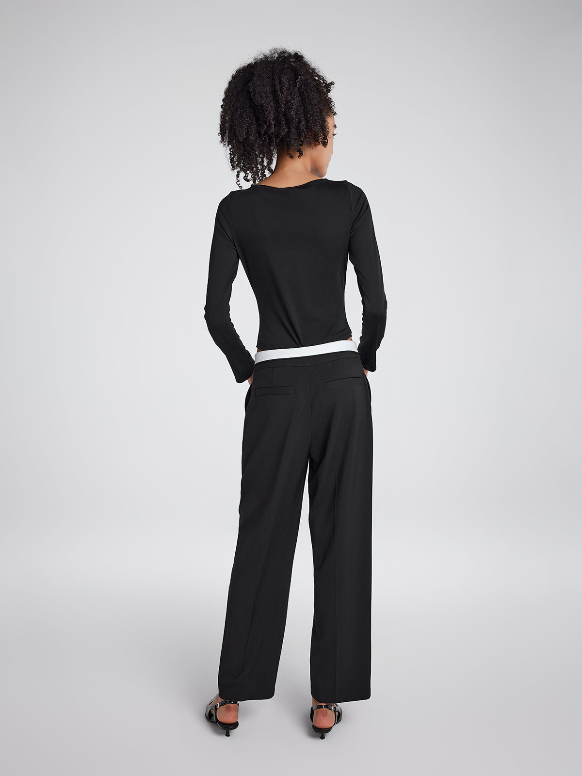 Mid-Rise Pleated Trousers With Fold-Over Waistband