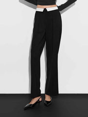 ASOBIO Mid-Rise Pleated Fold-Over Waistband Trousers