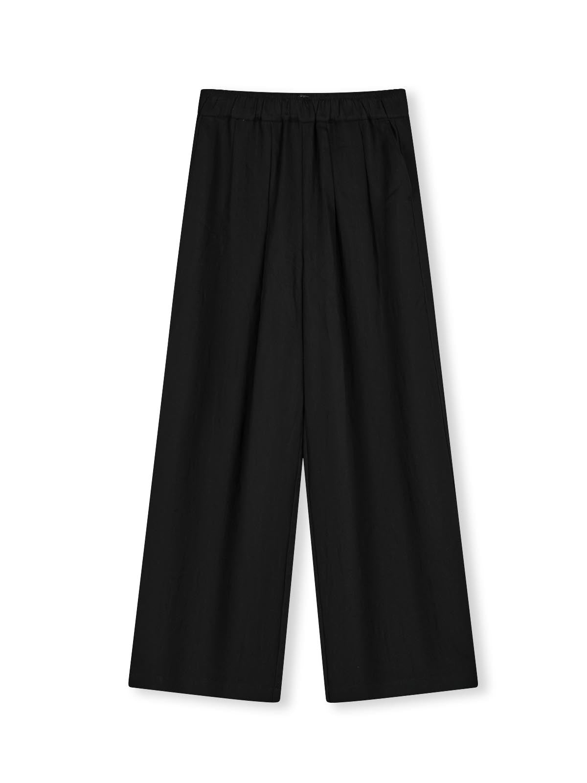 Wide-leg mid-rise pull-on pants with pockets