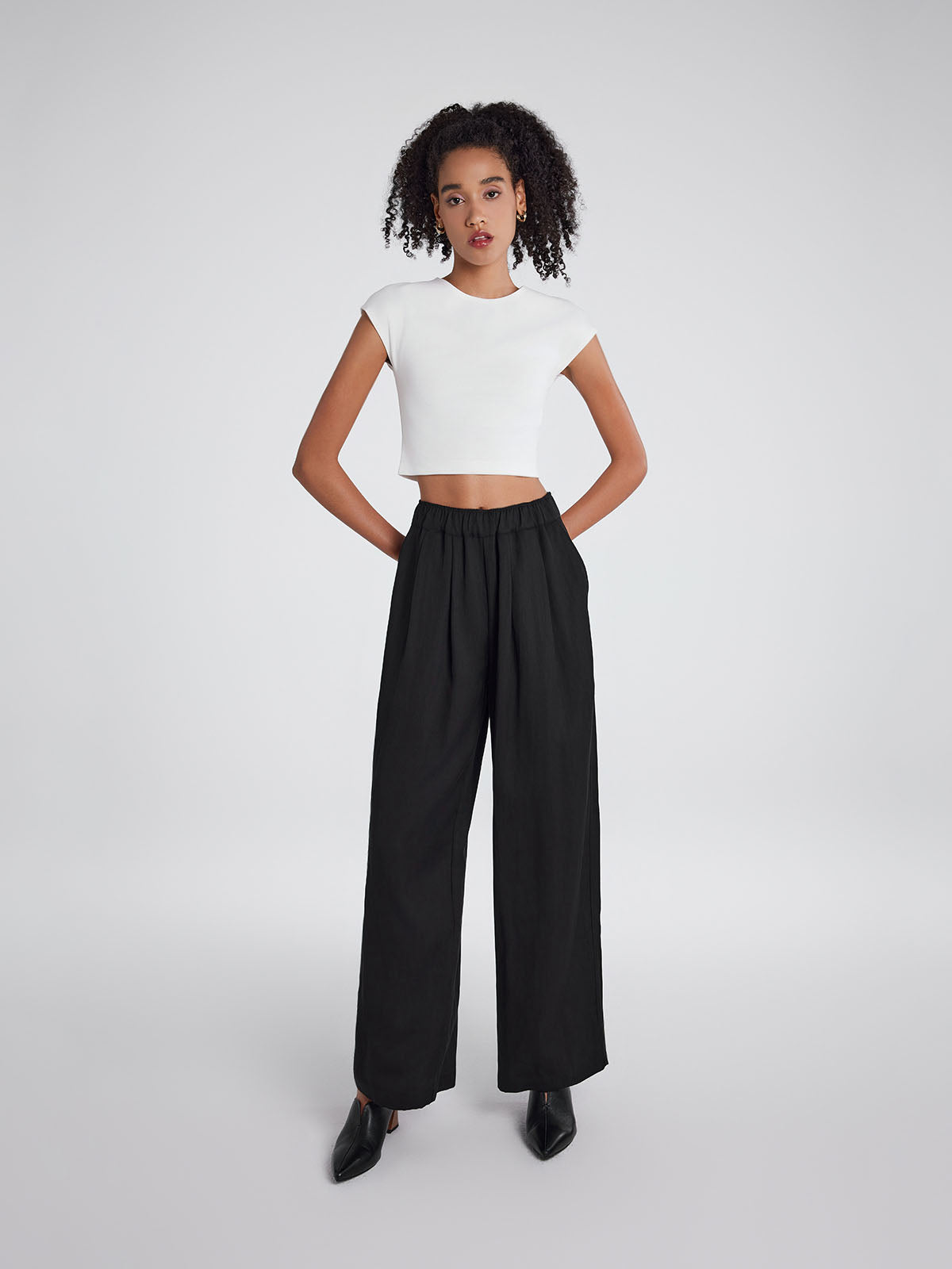 Mid-Rise Relaxed Wide-Leg Tencel Cotton Pants