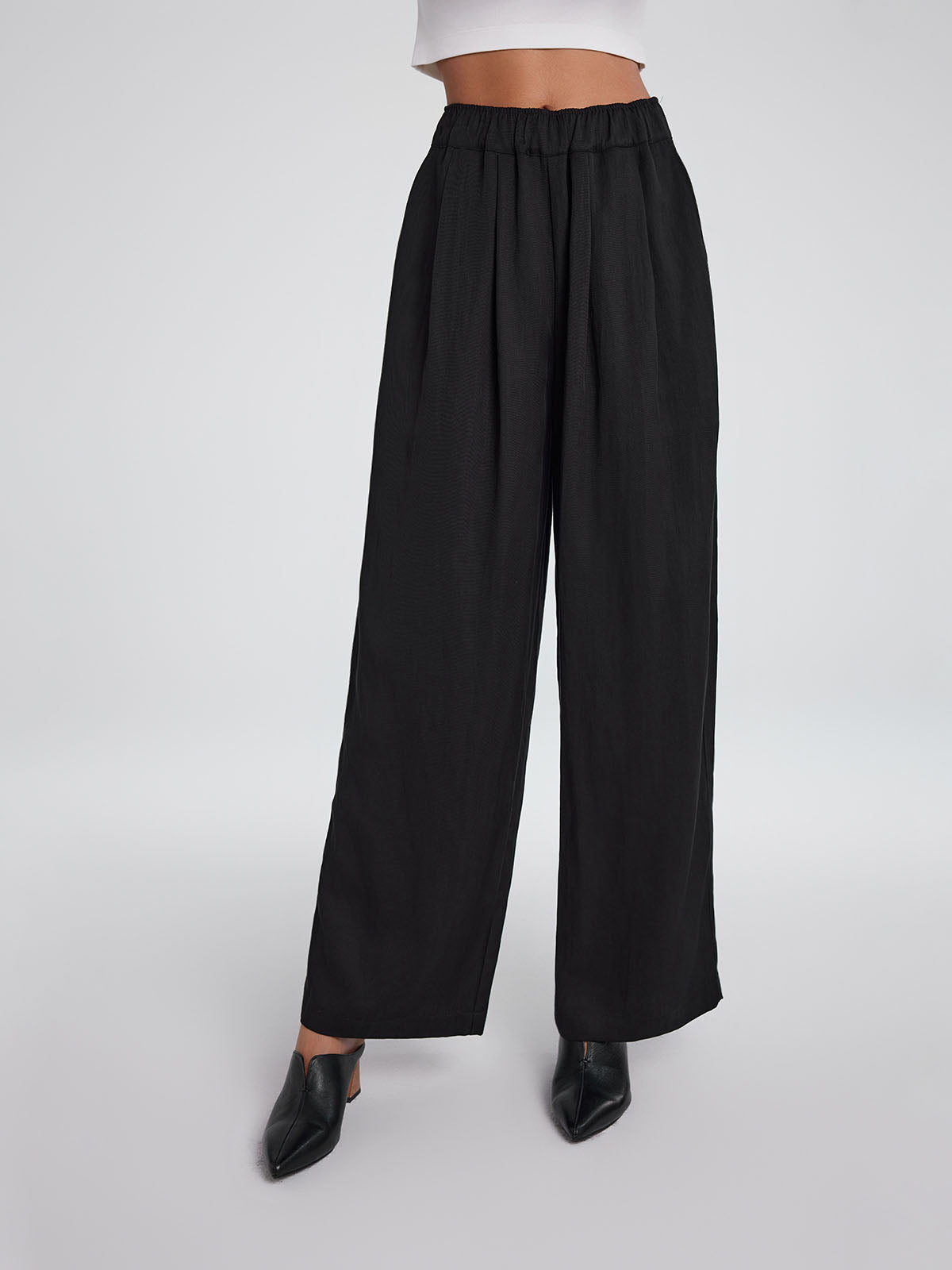 Mid-rise wide-leg Tencel cotton pants