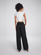 Casual wide-leg Tencel cotton pants with elastic waistband