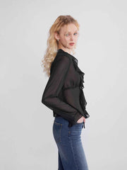 Frenchy V-Neck Chiffon Ruffle Blouse