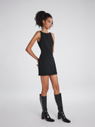 Double-layer boatneck mini dress with supportive fit