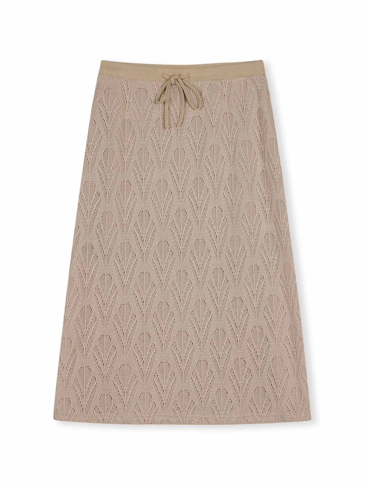 Ribbed waist hollow A-line knit skirt