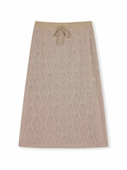 Ribbed waist hollow A-line knit skirt