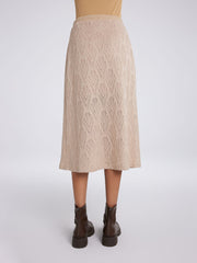 Knit midi skirt with hollow design and ribbed waistband