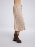 A-line midi skirt with hollow pattern and adjustable laces