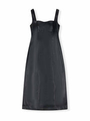 ASOBIO Square Neck Faux Leather Midi Dress