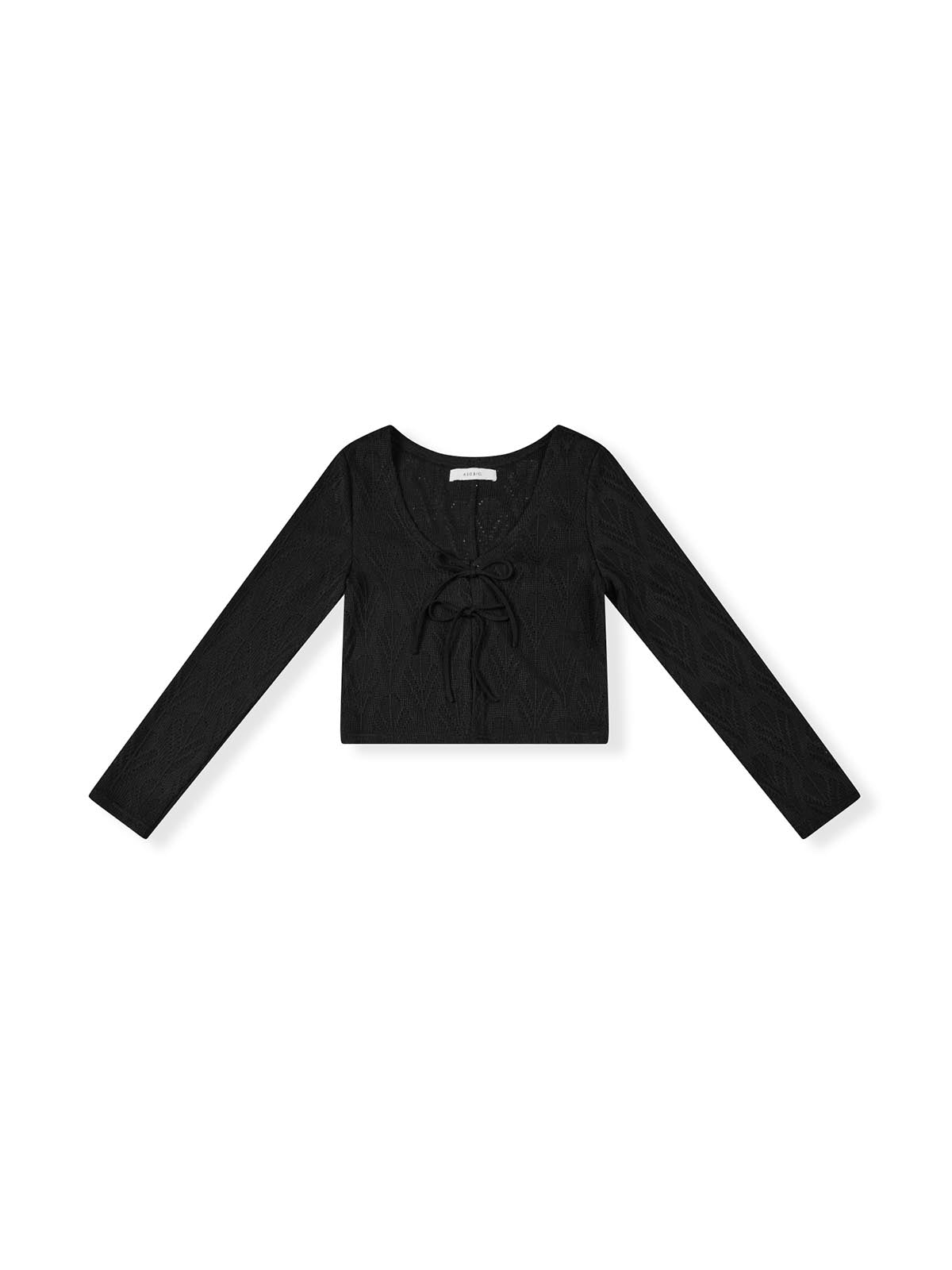 Hollow V-Neck Pointelle-Knit Top