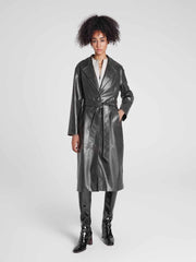 Single-Breasted Long UnReal Leather Trench Coat