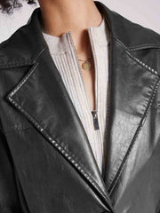 Single-Breasted Long UnReal Leather Trench Coat