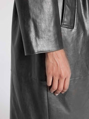 Single-Breasted Long UnReal Leather Trench Coat