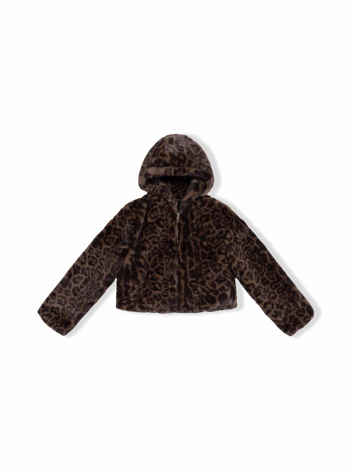 ASOBIO Leopard Print Faux Mink Hooded Jacket