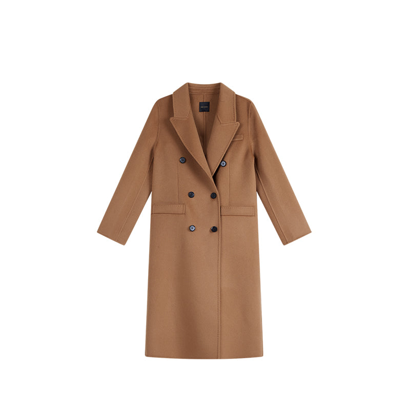 ASOBIO Double-Breasted Cashmere-Wool Blend Long Coat