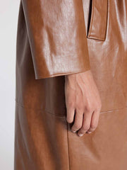 Single-Breasted Long UnReal Leather Trench Coat