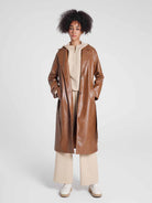 Single-Breasted Long UnReal Leather Trench Coat