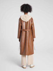 Single-Breasted Long UnReal Leather Trench Coat