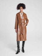 Single-Breasted Long UnReal Leather Trench Coat