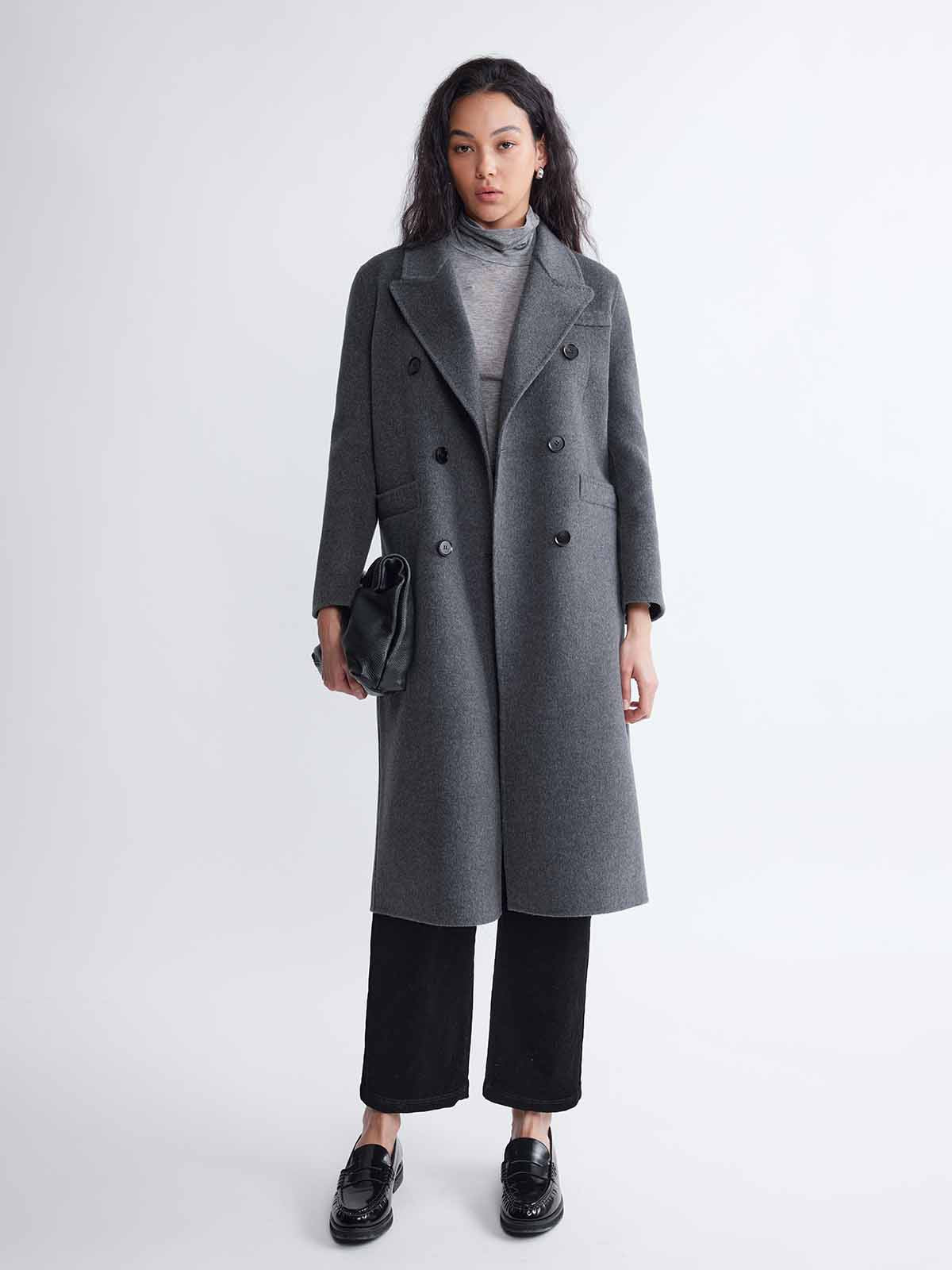 ASOBIO Double-Breasted Cashmere-Wool Blend Long Coat