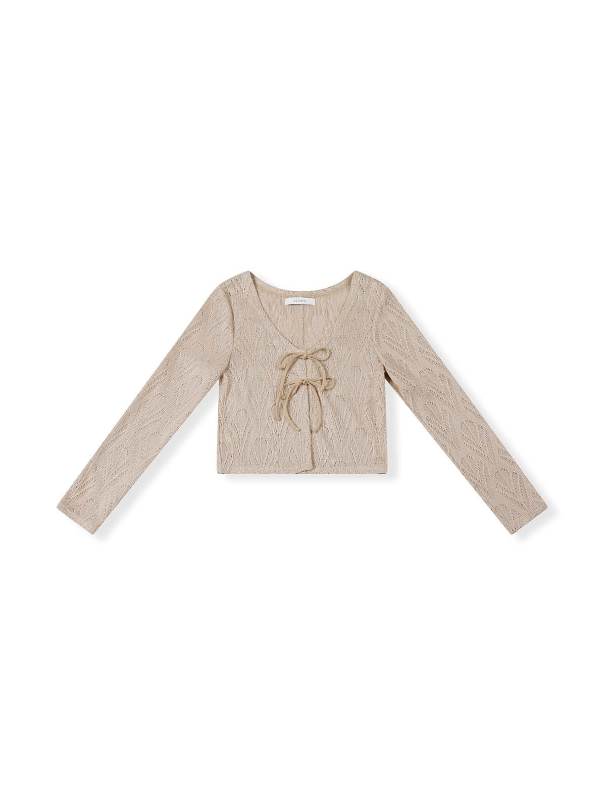 Hollow V-Neck Pointelle-Knit Top